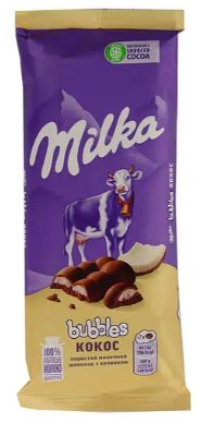 Шоколад молочний Milka Bubbles пористий з кокосом 97 г